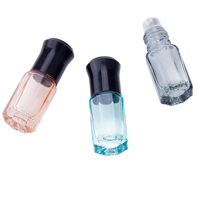 3ml 6ml 12ml Essential Oil Perfume Bottle Roll On Octagon Attar Glass Bottles With Black Plastic Cap