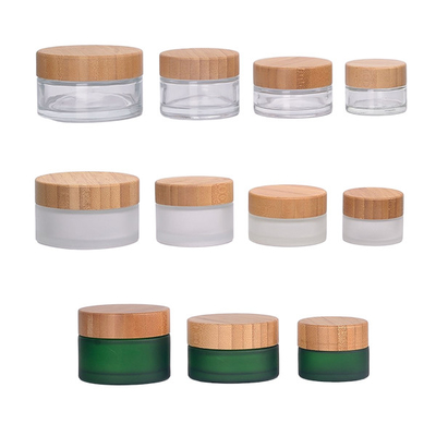 Wood Grain Face Cream Jar 5 10 15 30 50 Ml Empty Cosmetic Packaging Frosted Glass Jar With Water Transfer Wooden Lid