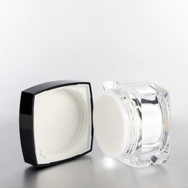 Eco - Friendly Glass Cosmetic Cream Jar Square Shape Clear Body Black Lid