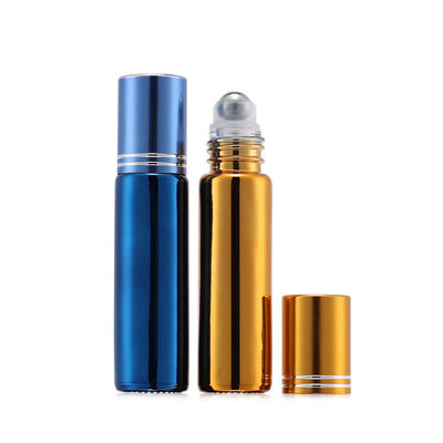 10ml UV Gold Glass Roll On Perfume Bottle UV Glass Roll On Bottle With Metal Roller Ball