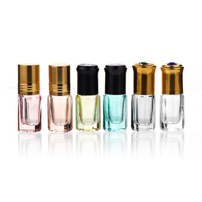 3ml 6ml 10ml Cosmetic Attar Oud Bottle Colorful Octagonal Perfume Essential Oils Fancy Glass Bottle Roll On Bottle