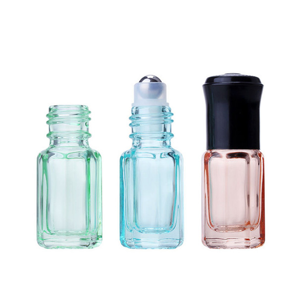 3ml 6ml 12ml Essential Oil Perfume Bottle Roll On Octagon Attar Glass Bottles With Black Plastic Cap