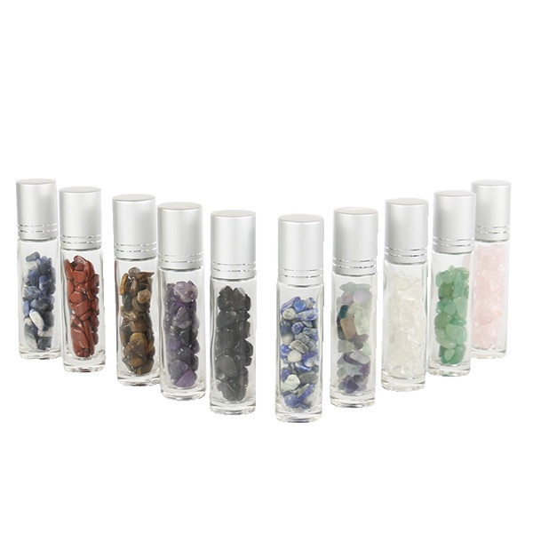 1ml Natural Gemstone Round Glass Roller Ball Bottle Jade Ball Custom Roll On Bottles With Aluminum Cap