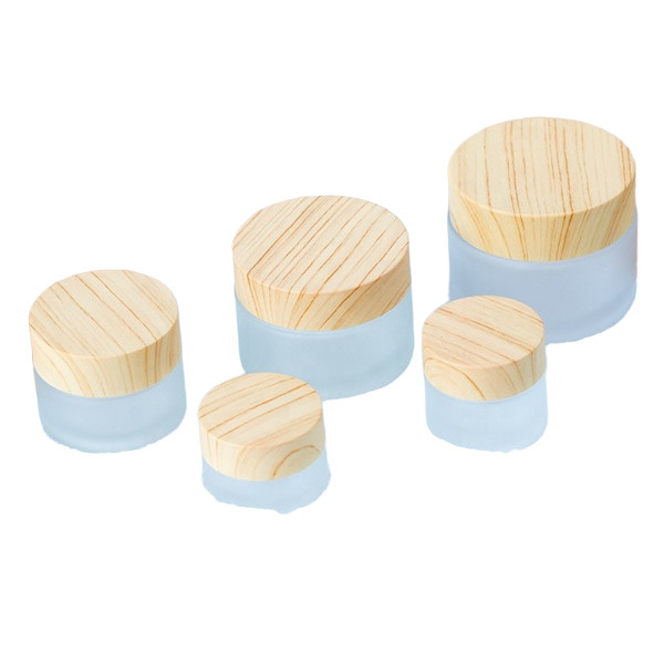 Wood Grain Face Cream Jar 5 10 15 30 50 Ml Empty Cosmetic Packaging Frosted Glass Jar With Water Transfer Wooden Lid