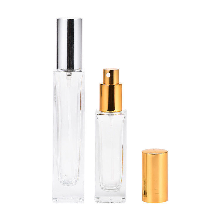 Square Clear 15ml Glass Perfume Bottle With Spray Gold And Sliver Cap